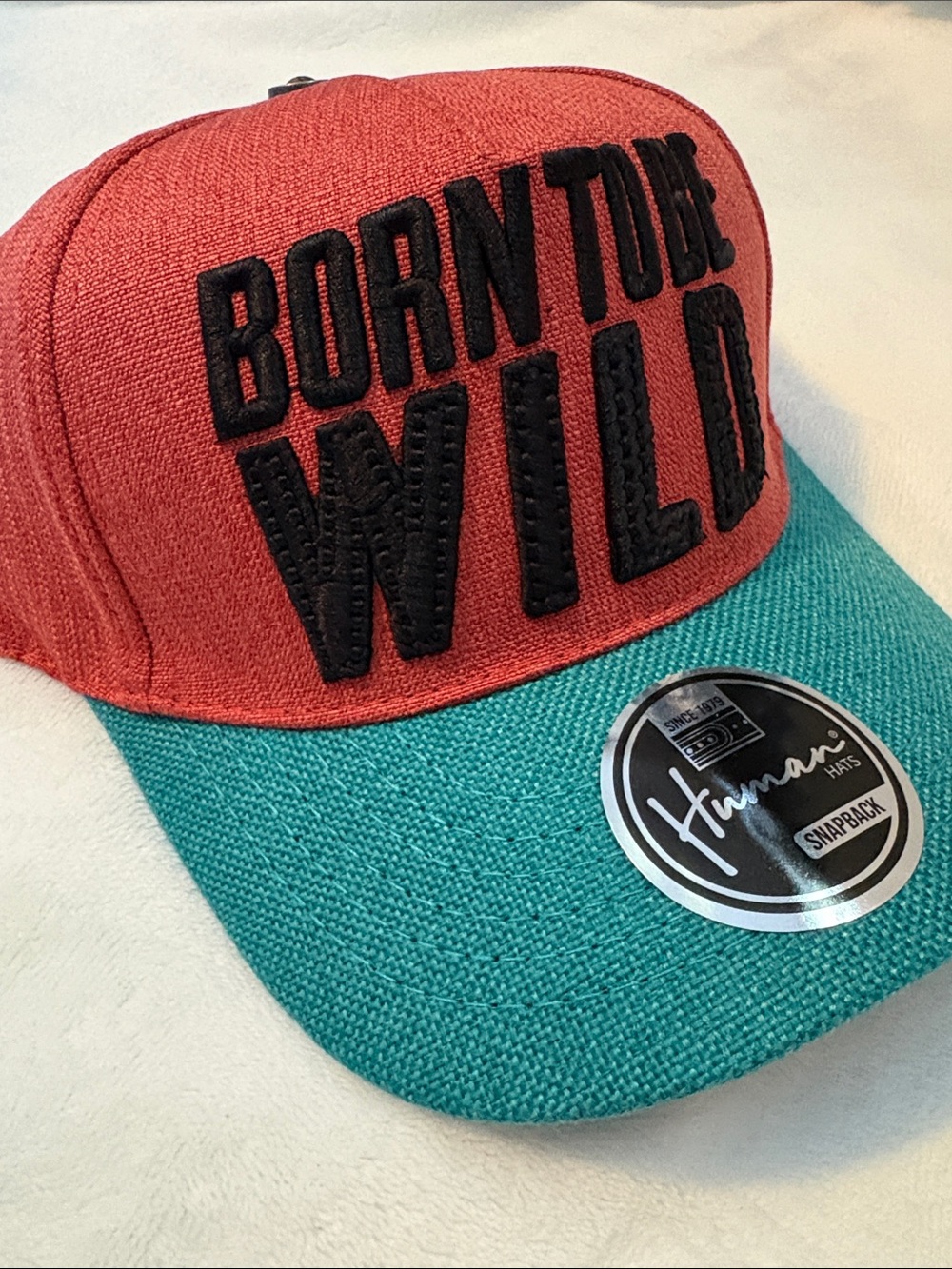 'Born to Be Wild' Two-Tone Snapback Hat - Red & Teal